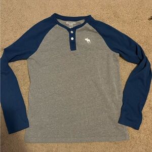 Abercrombie Kids Heather Gray and Navy Long Sleeve Tee